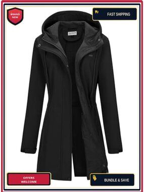 Women's Hooded Softshell Fleece Lined Waterproof Rain Jacket